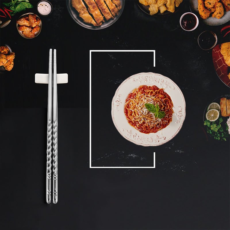 Rbenxia Metal Steel Chopstick Stainless Steel Spiral Chopsticks 8.8 Inches Long Lightweight Chopstick Set Reusable Classic Style for Kitchen Dinner 5 Pairs Silver - Image 5